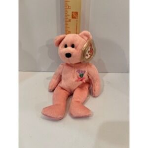 Ty Beanie Baby Mum the Bear Pink Shimmer Tulip Embroidery 2003 Plush with Tags